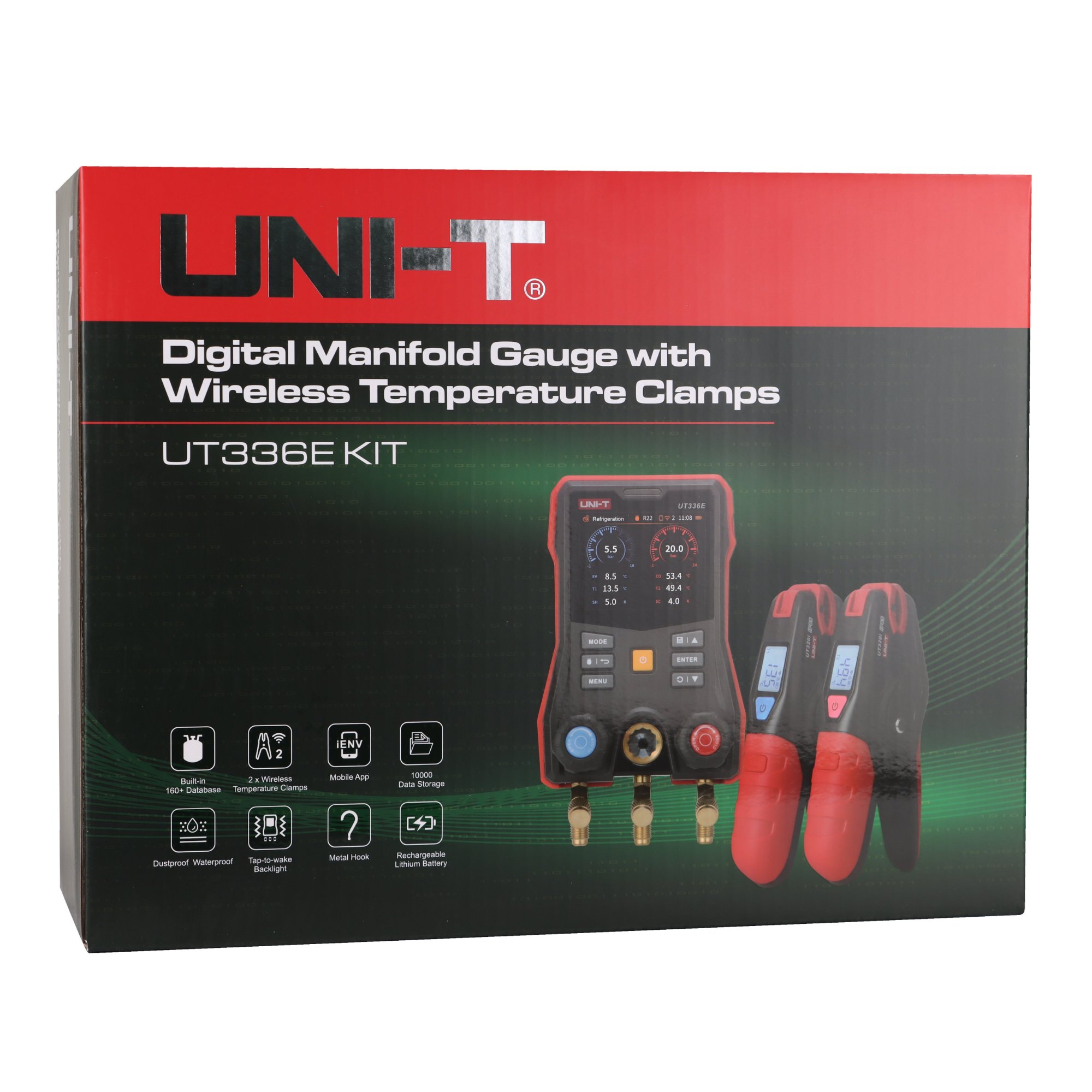 Originalverpackung der digitalen Monteurhilfe UT336E KIT mit Zubehörabbildung