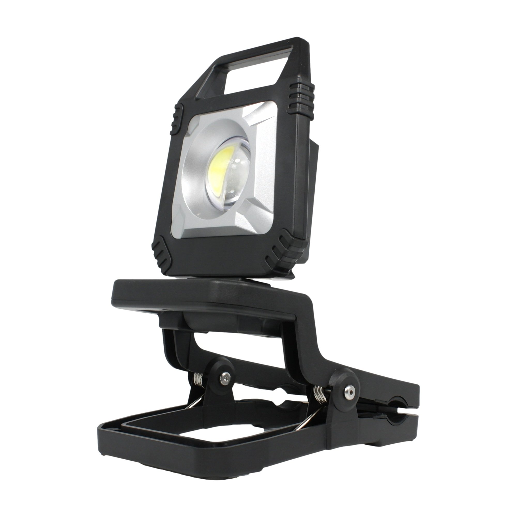 PCW12P LED-Arbeitsleuchte mit Klemmfuß und verstellbarem Leuchtkopf auf weißem Hintergrund