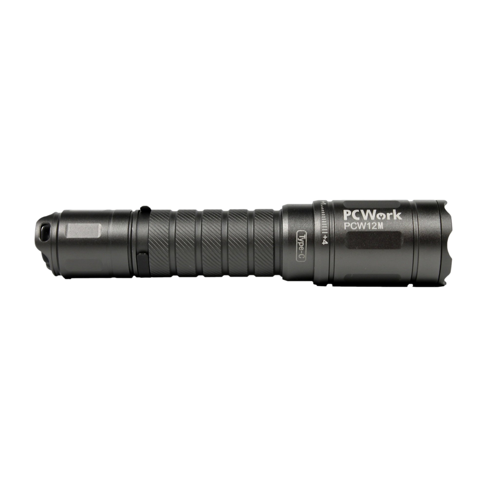 PCW12M LED-Taschenlampe in Seitenlage mit gerändeltem Griffteil und Halteclip