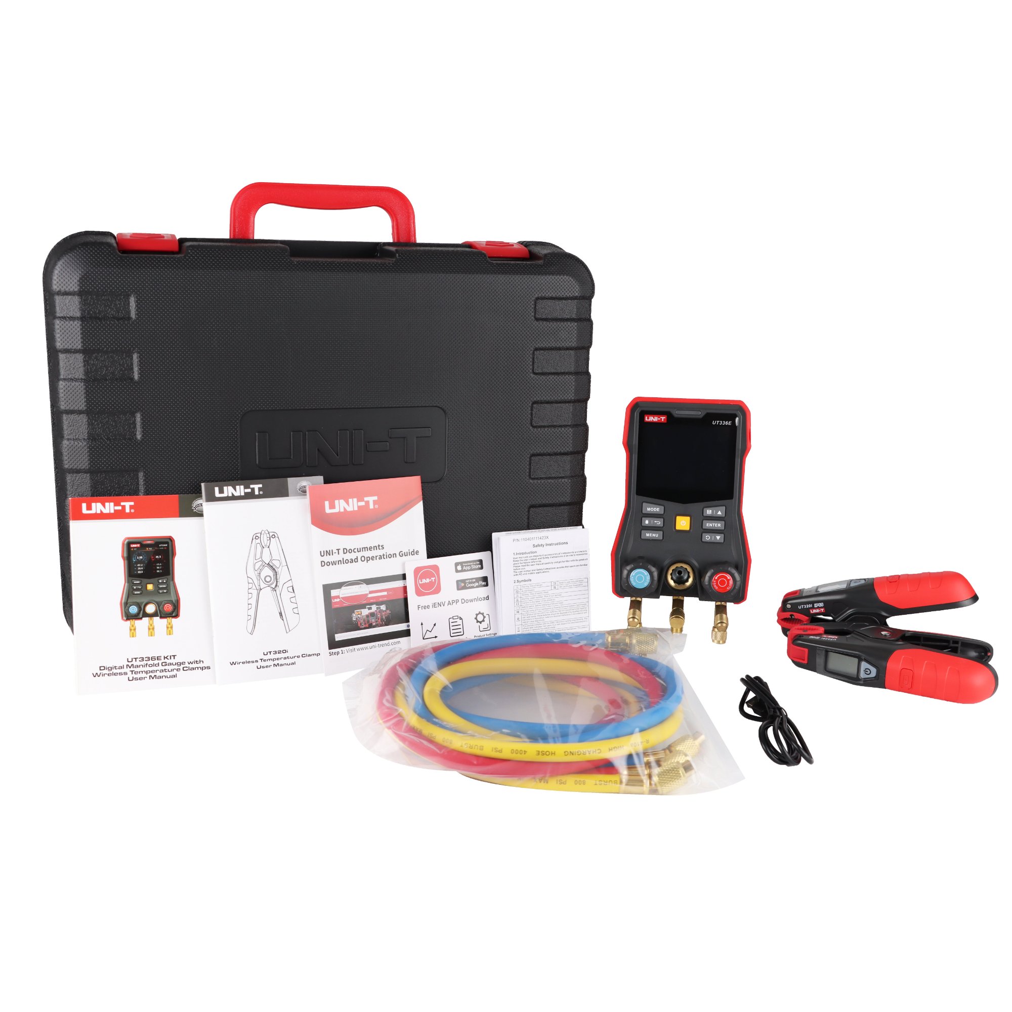 UT336E KIT Lieferumfang mit Koffer, Schläuchen, Funkzangen und Anleitungen