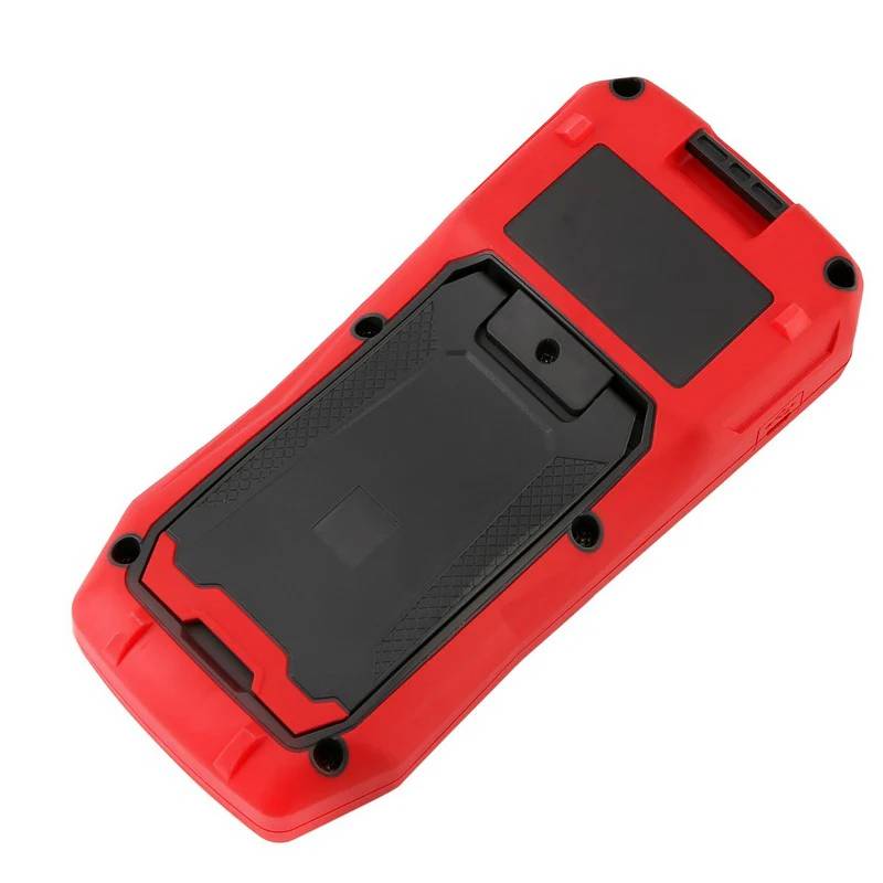 Rückseite des UNI-T UT622E LCR-Meters mit Akkufach und eingeklapptem Standfuß, was das portable und robuste Design unterstreicht.
