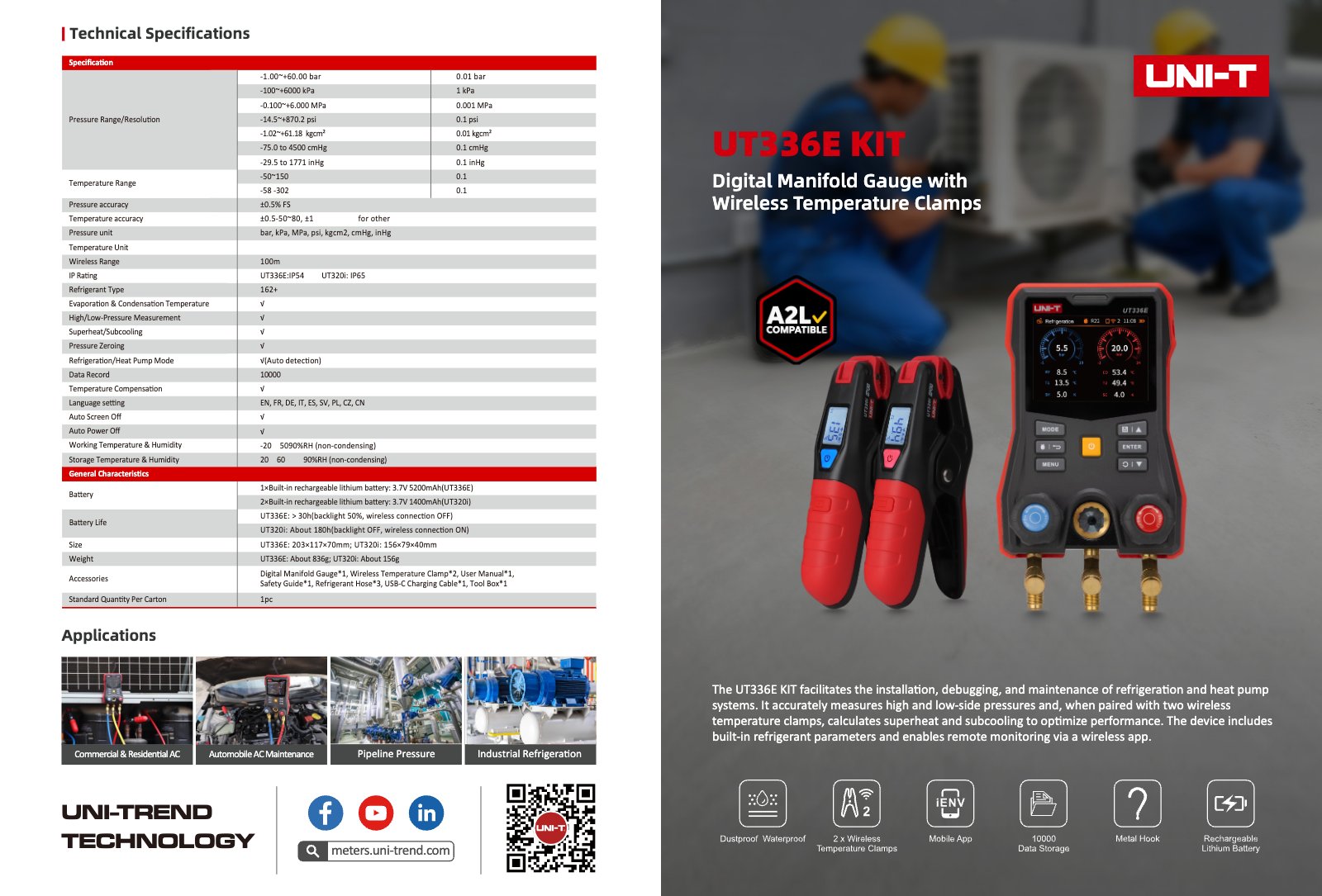 Technisches Datenblatt Seite 1: Spezifikationen und Funktionsübersicht zum UT336E KIT