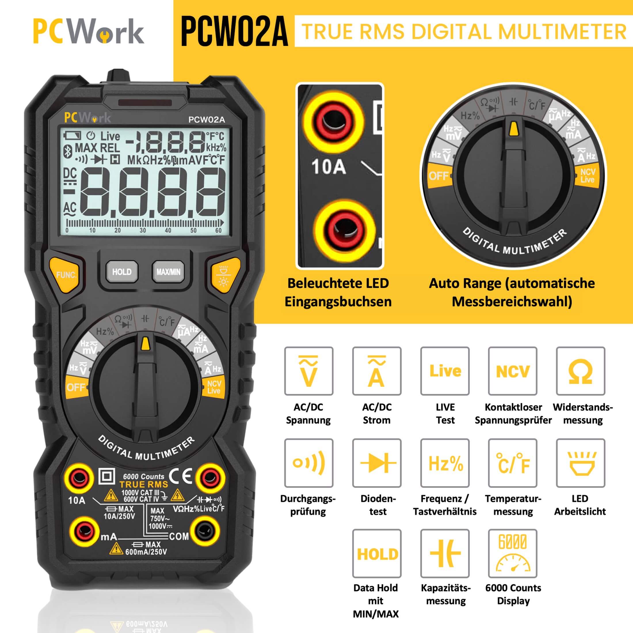 PCW02A Digitalmultimeter, True RMS, CAT IV 600V