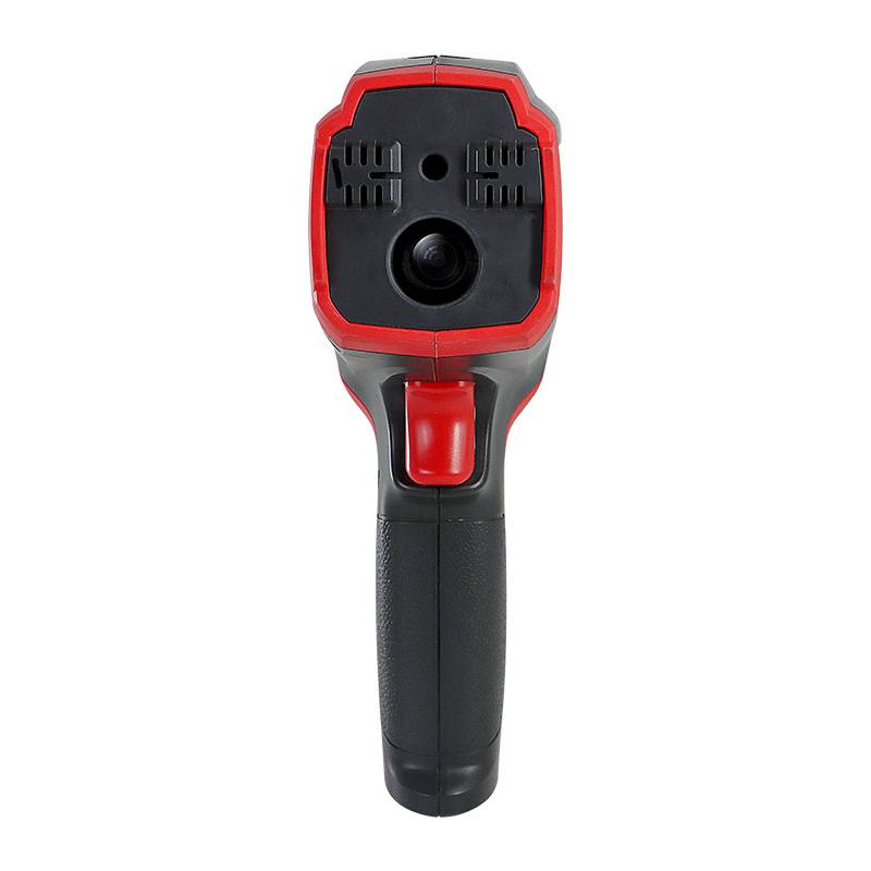 Detailansicht der Vorderseite des UT305C+ Infrarot-Thermometers, die den hochpräzisen Infrarotsensor und den Laser für berührungslose Messungen zeigt.