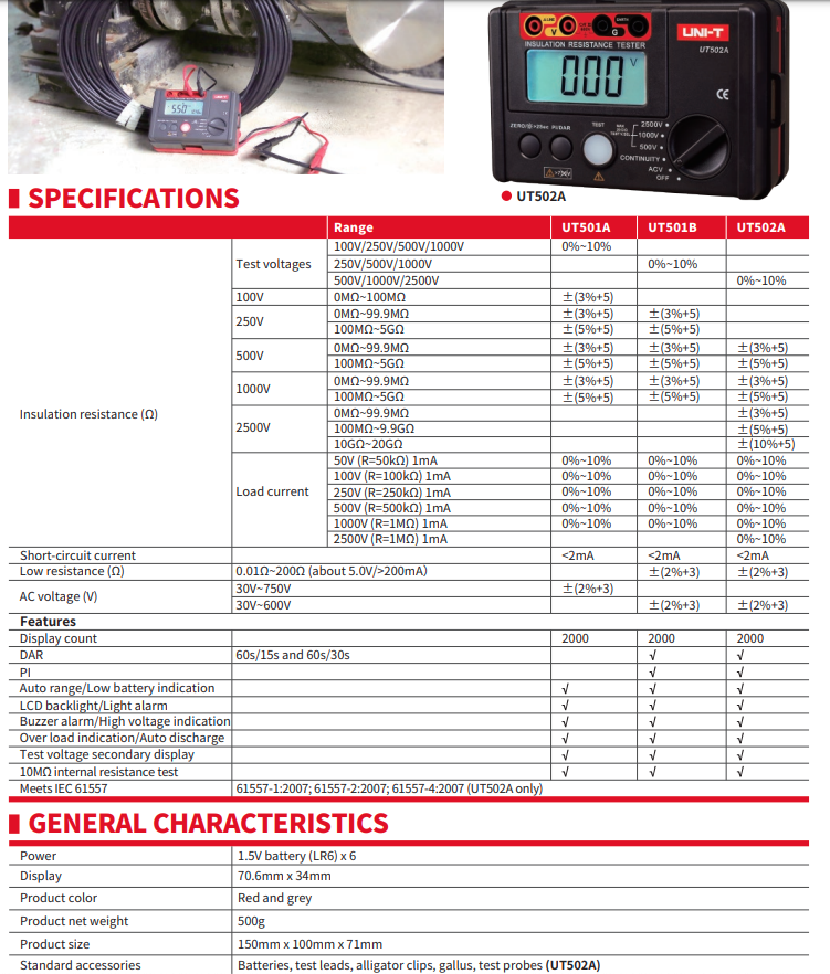 UT501A Isolationsmessgerät, Isolationstester, Iso-Messgerät, Isolationswiderstandsmessgerät