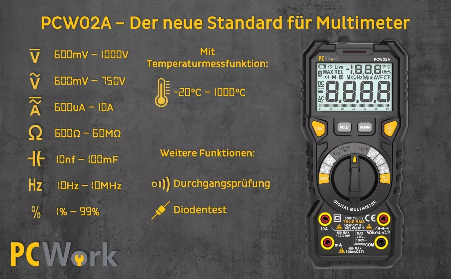 PCW02A Digitalmultimeter, True RMS, CAT IV 600V