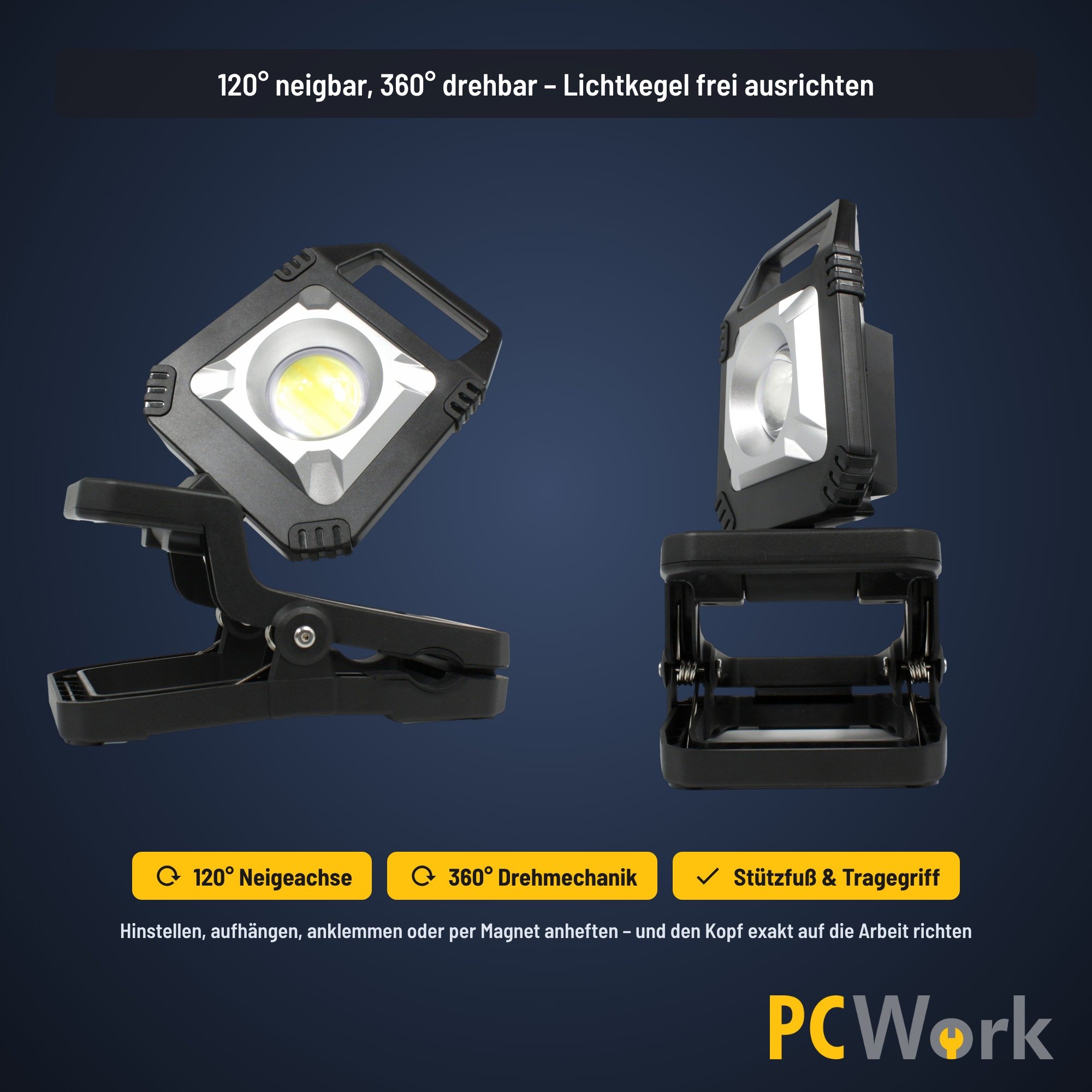 PCW12P Leuchtkopf mit 120-Grad-Neigung und 360-Grad-Drehung zur flexiblen Ausrichtung