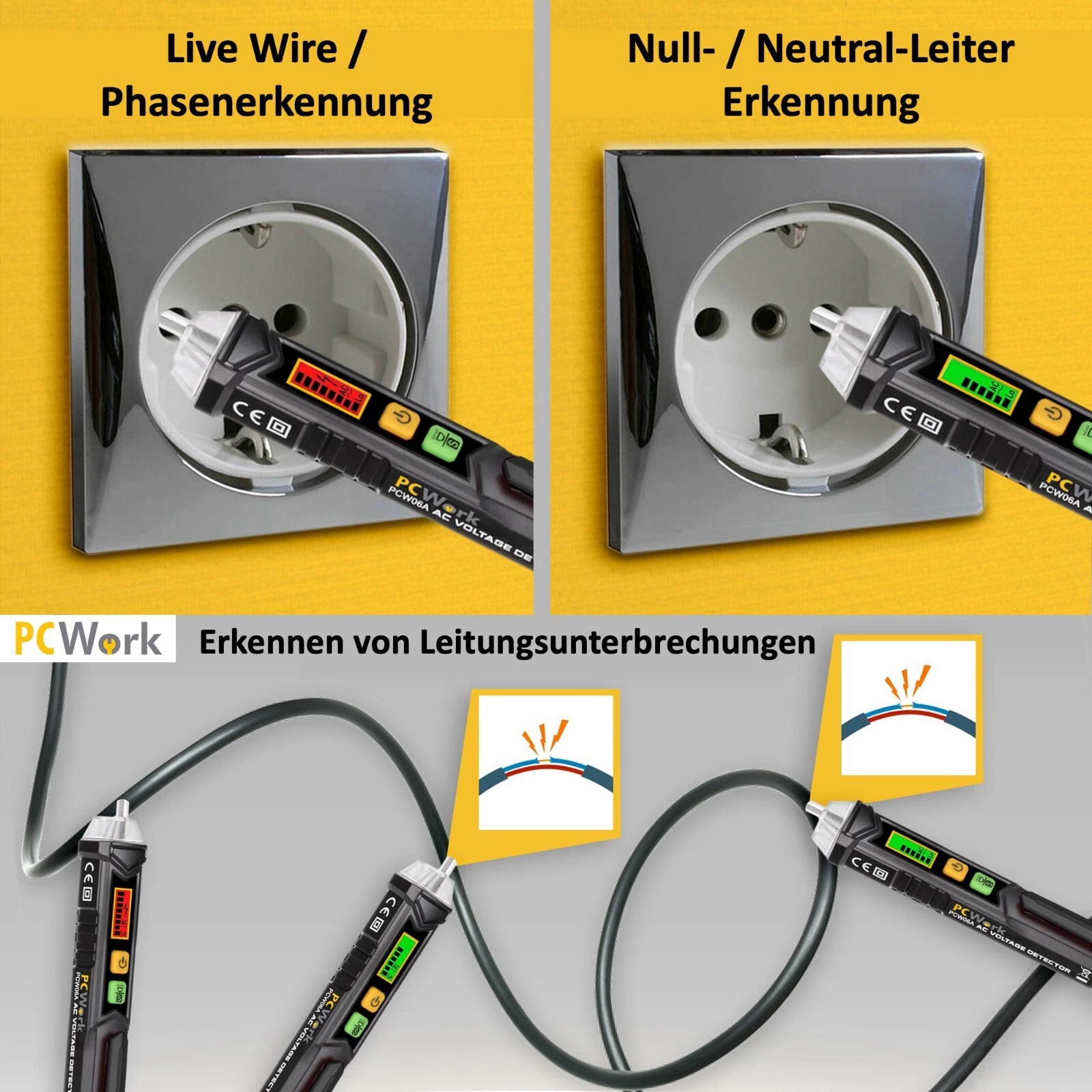 PCW06A Spannungsprüfer berührungslos 1000V, dual mode, LED Lampe