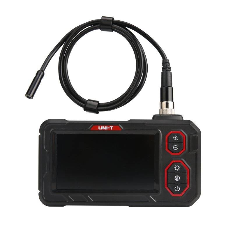 UNI-T UT667 Industrie-Endoskop mit flexiblem Kamerakabel und Display, ausgeschaltet.