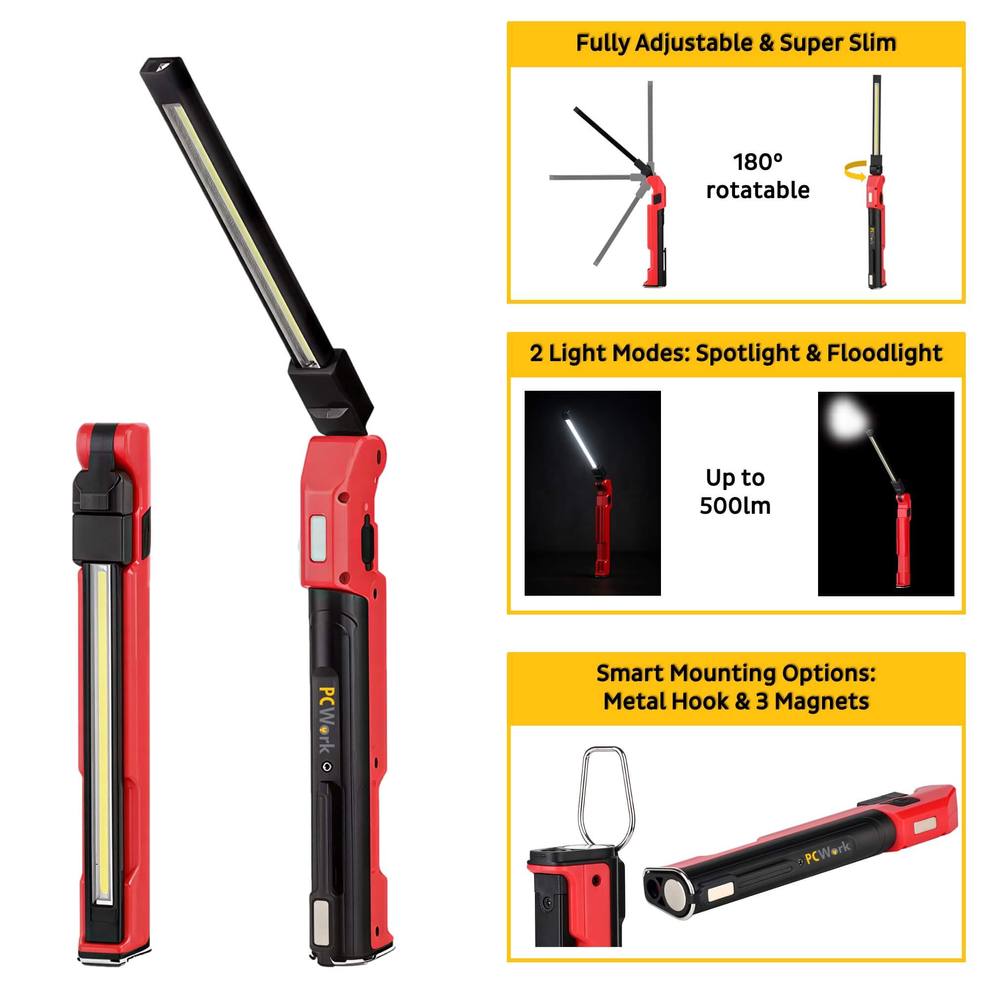 PCW12L LED Arbeitslampe Slim 500lm wiederaufladbar Akku Arbeitsleuchte