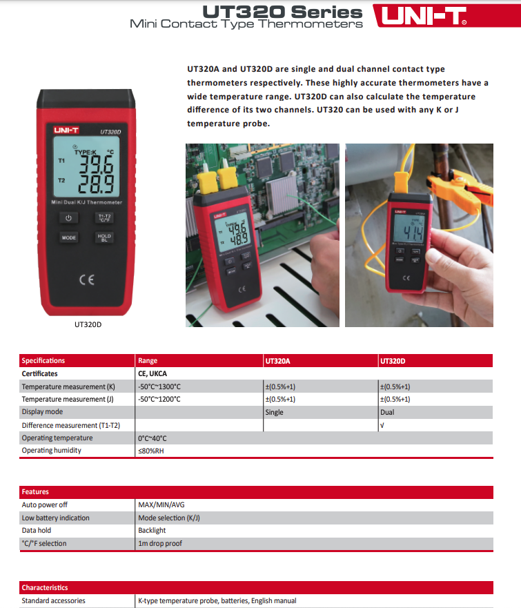 UT320D Mini Kontaktthermometer, 2 Kanal