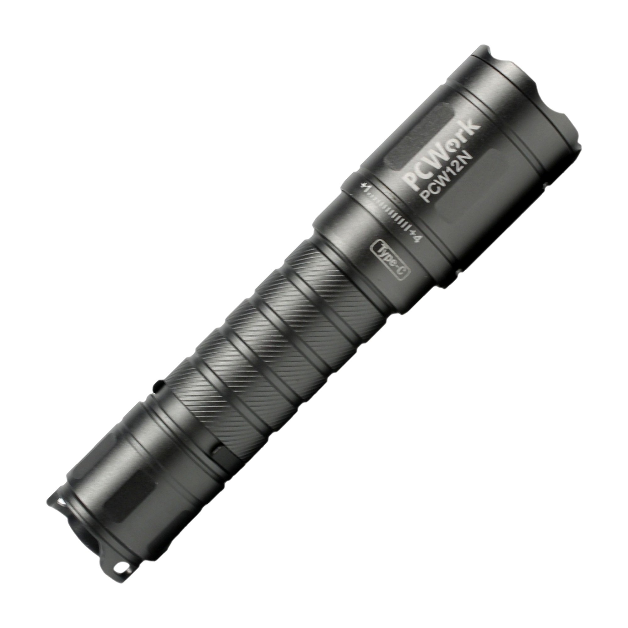 PCW12N LED-Taschenlampe aus robustem Flugzeug-Aluminium in schräger Ansicht freigestellt