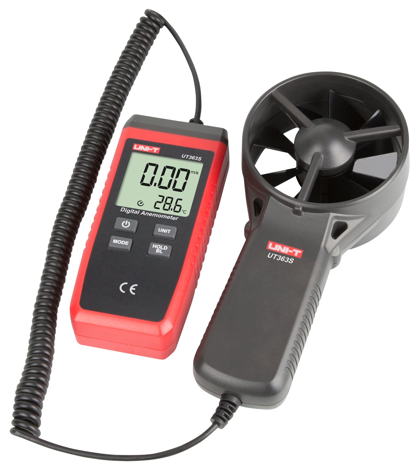 UNI-T UT363S Split-Sensor-Anemometer mit liegender Sonde und Handmessgerät