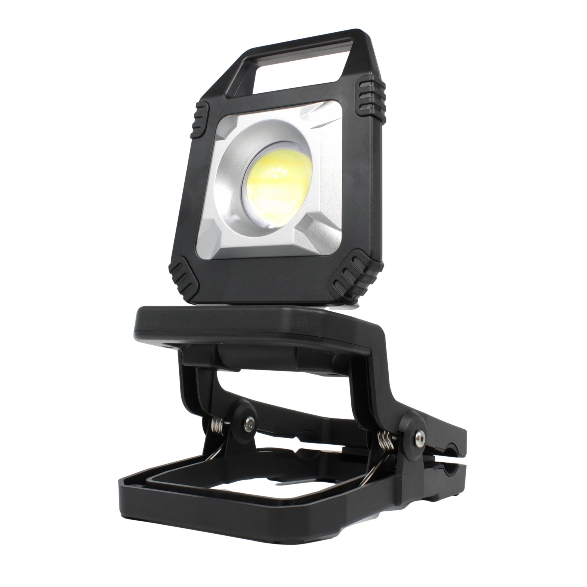 Robuste PCW12P LED-Arbeitsleuchte mit verstellbarem Leuchtkopf, praktischem Klemmfuß und starkem COB-Strahler.