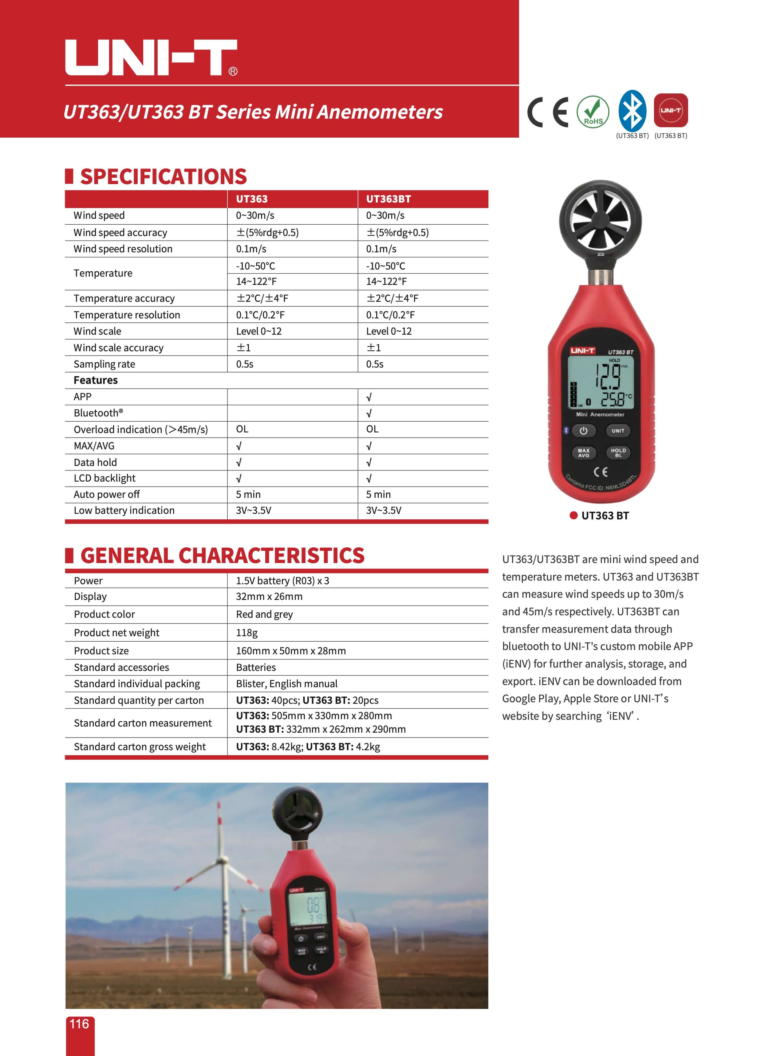 ut363bt i-anemometer-bluetooth-uni-t-uni-trend-product-flyer-brochure-information-technical-data