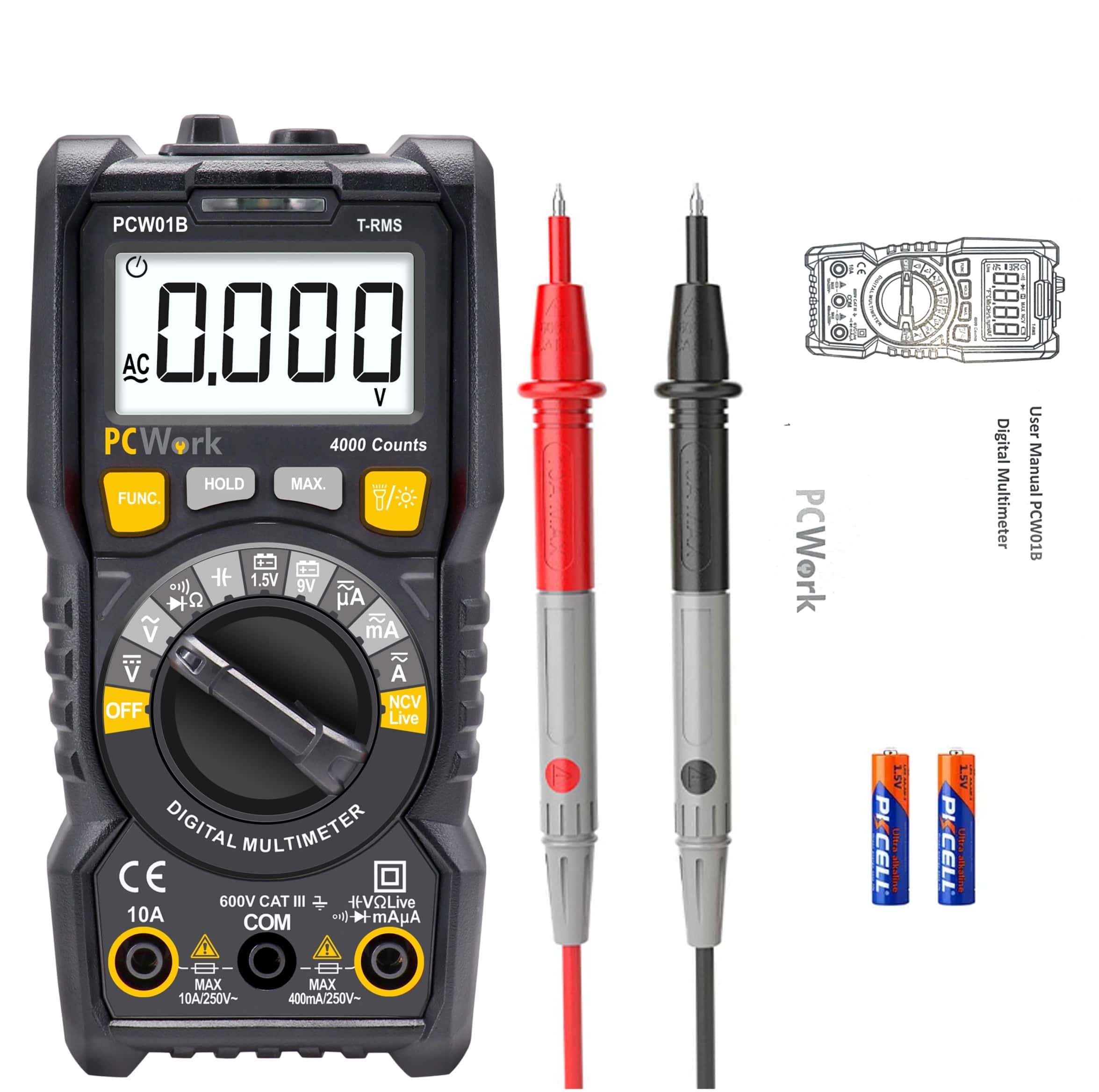 PCW01B Digitalmultimeter, True RMS, Auto Range