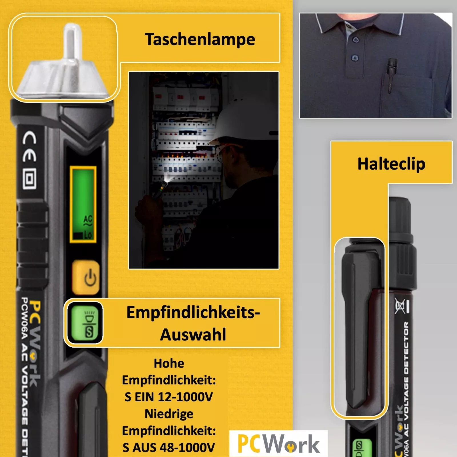 PCW06A Spannungsprüfer berührungslos 1000V, dual mode, LED Lampe