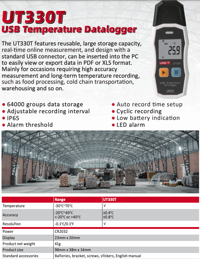 UT330T Temperatur Datenlogger, USB, IP65