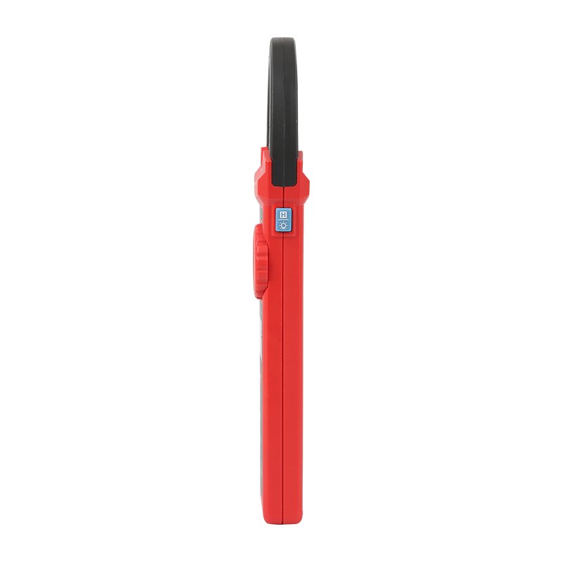 Seitenprofil des schlanken UNI-T UT206C Stromzangenmessgeräts mit Hold-Taste.