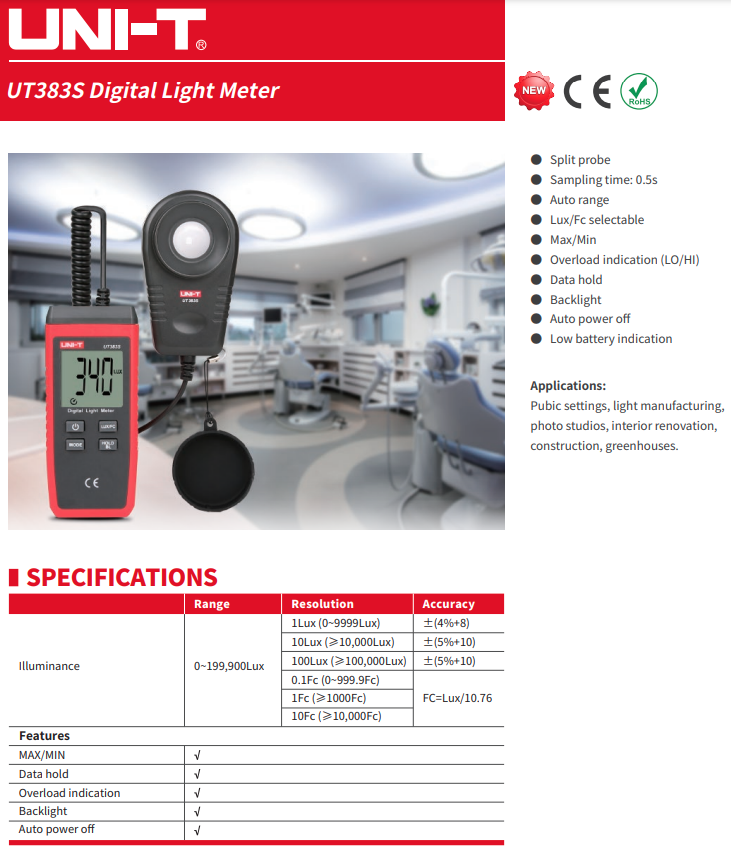 UT383S Mini Luxmeter, Lichtmesser
