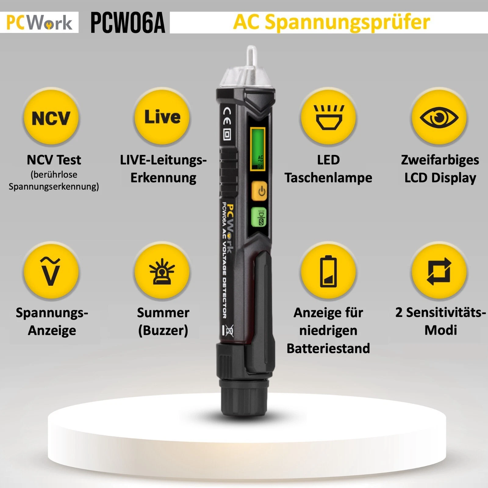 PCW06A Spannungsprüfer berührungslos 1000V, dual mode, LED Lampe