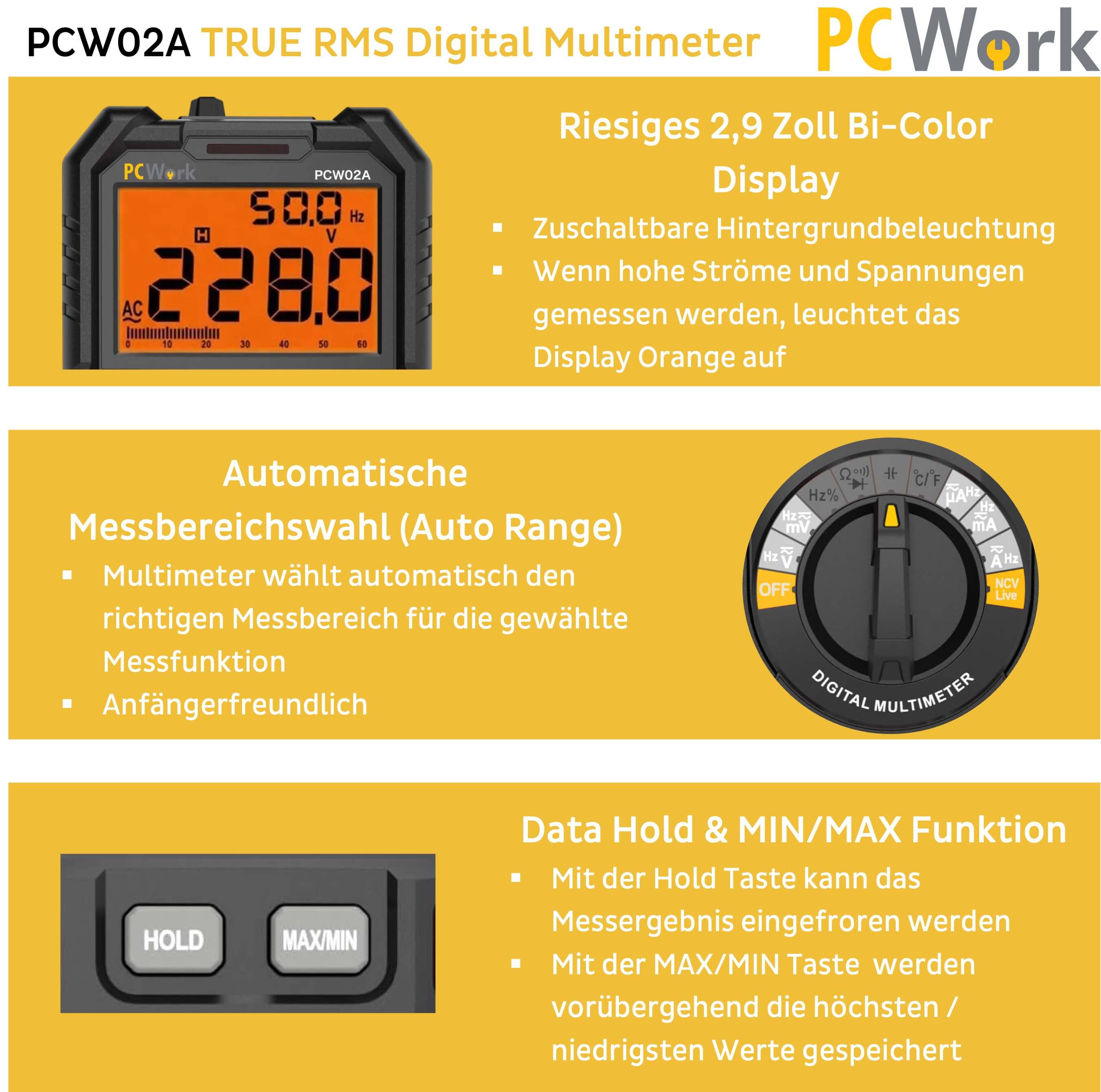 PCW02A Digitalmultimeter, True RMS, CAT IV 600V